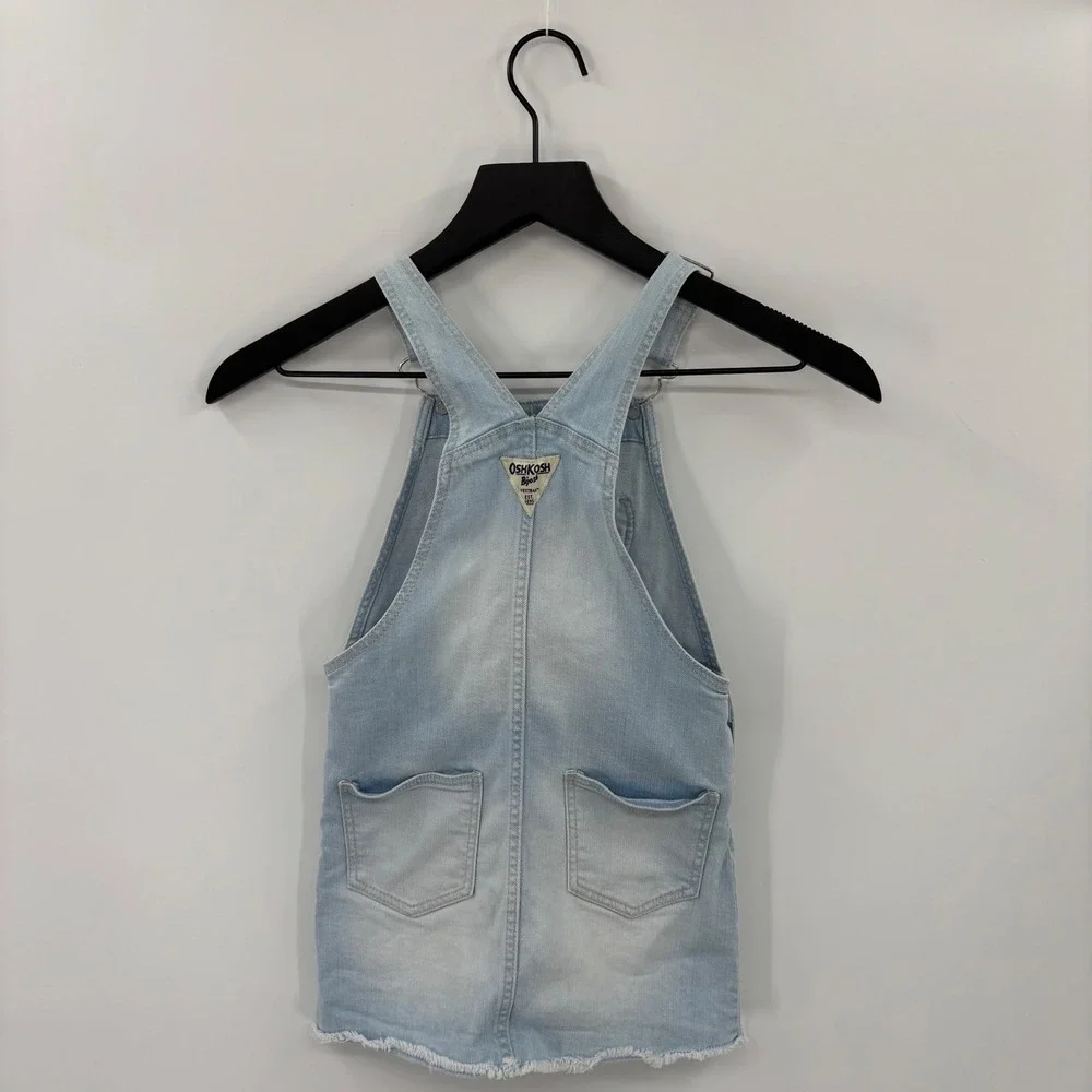 OshKosh Denim Overall Skirt Kids 5T Light Blue Heart Pocket Frayed Hem Cute Boho